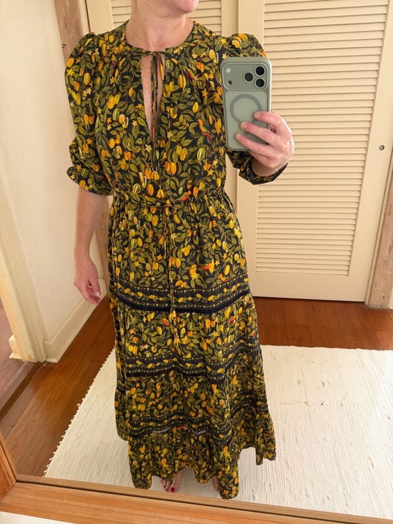 FARM Rio Dresses & Skirts - FARM Rio Olive Green, Black and Mustard Tropical Floral Tiered Maxi Dress